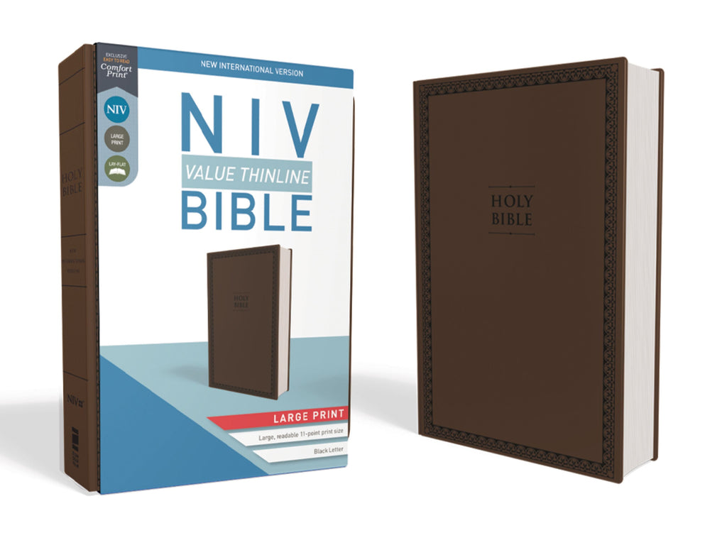 NIV Value Thinline Bible Large Print Brown (Black Letter Edition) Open to a Page