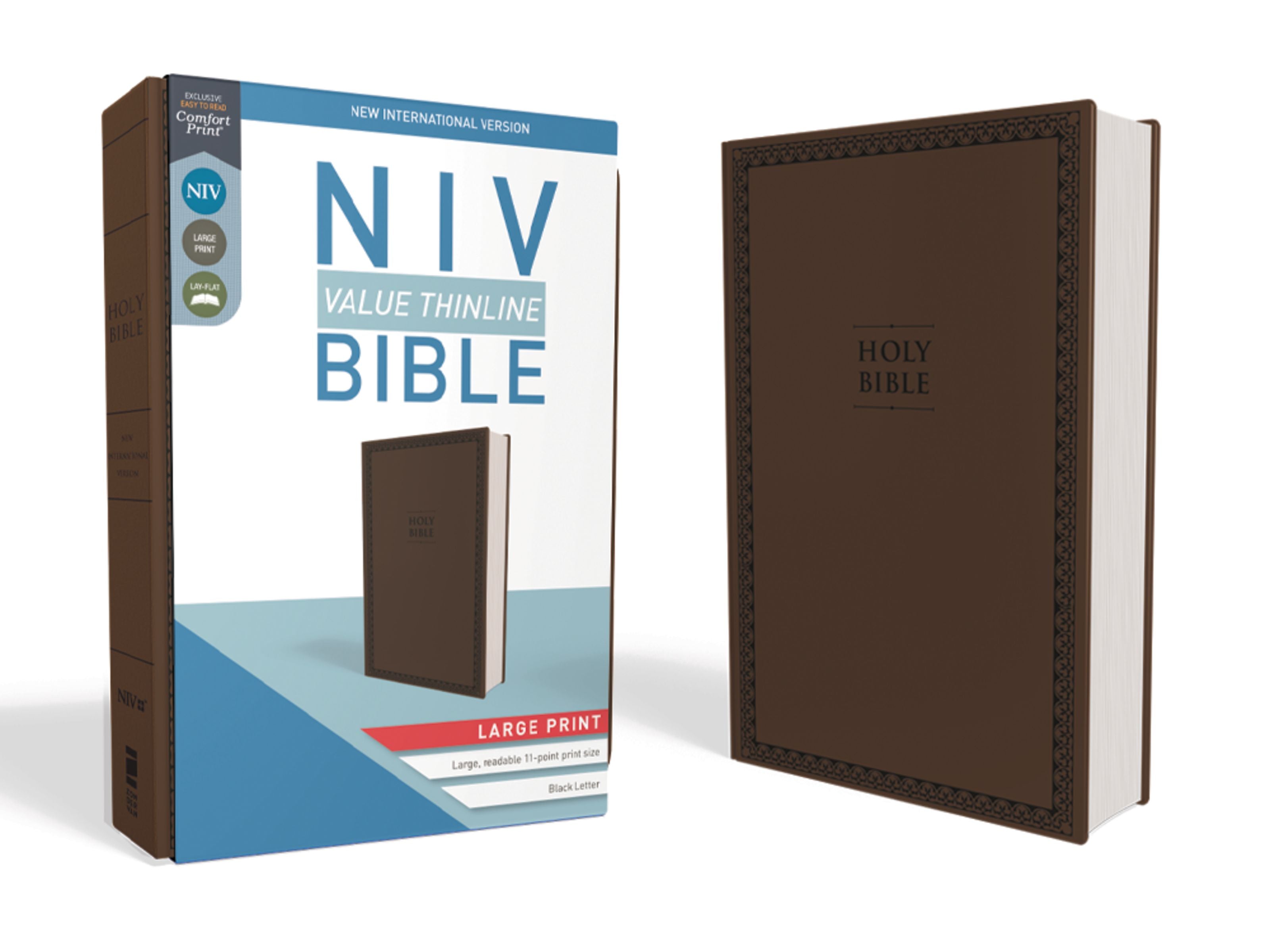 NIV Value Thinline Bible Large Print Brown (Black Letter Edition) Open to a Page
