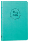 NIV Value Thinline Bible Large Print Bible with Black Letter Edition in a Blue Cover.