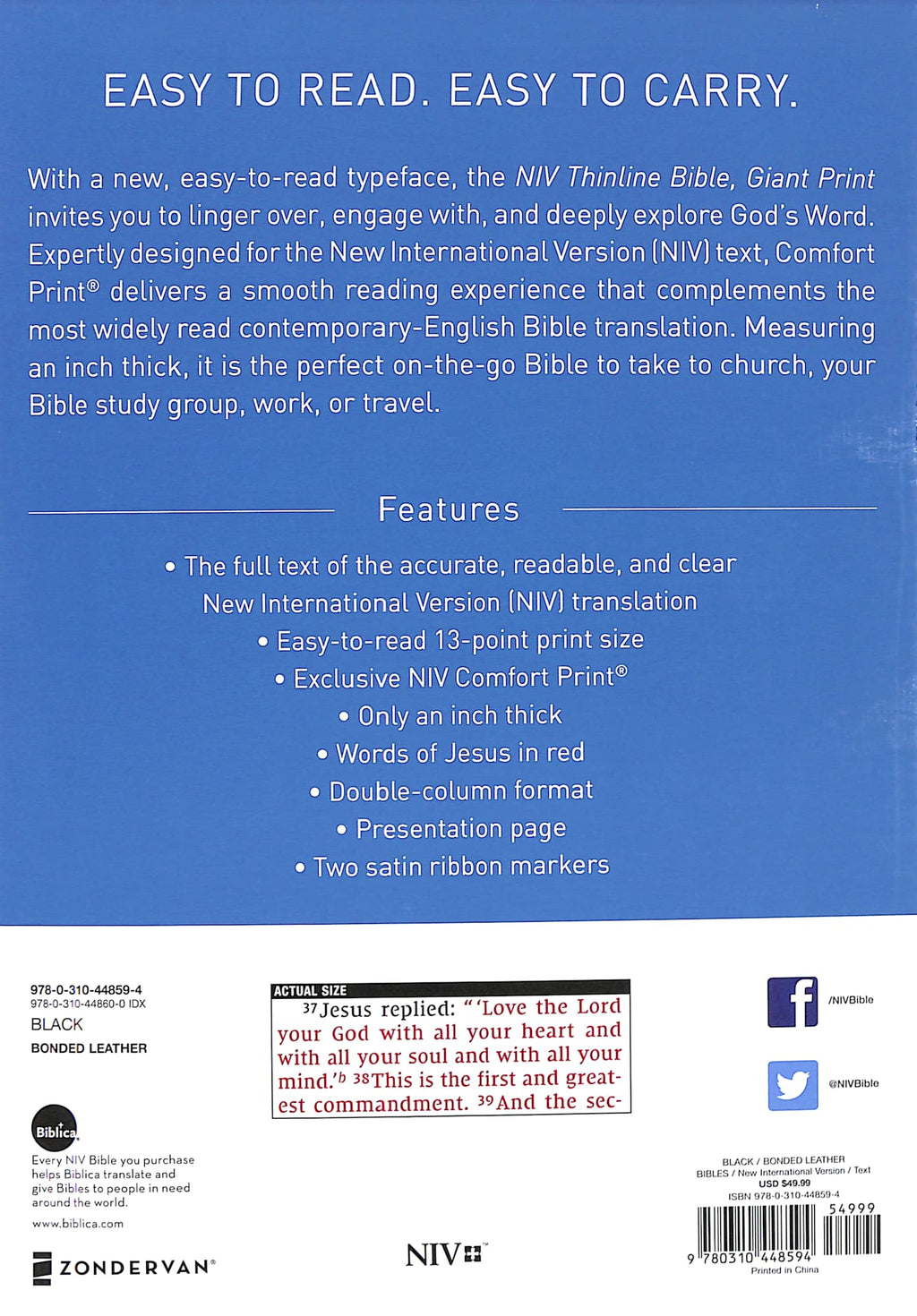 NIV Thinline Bible Giant Print Black (Red Letter Edition)