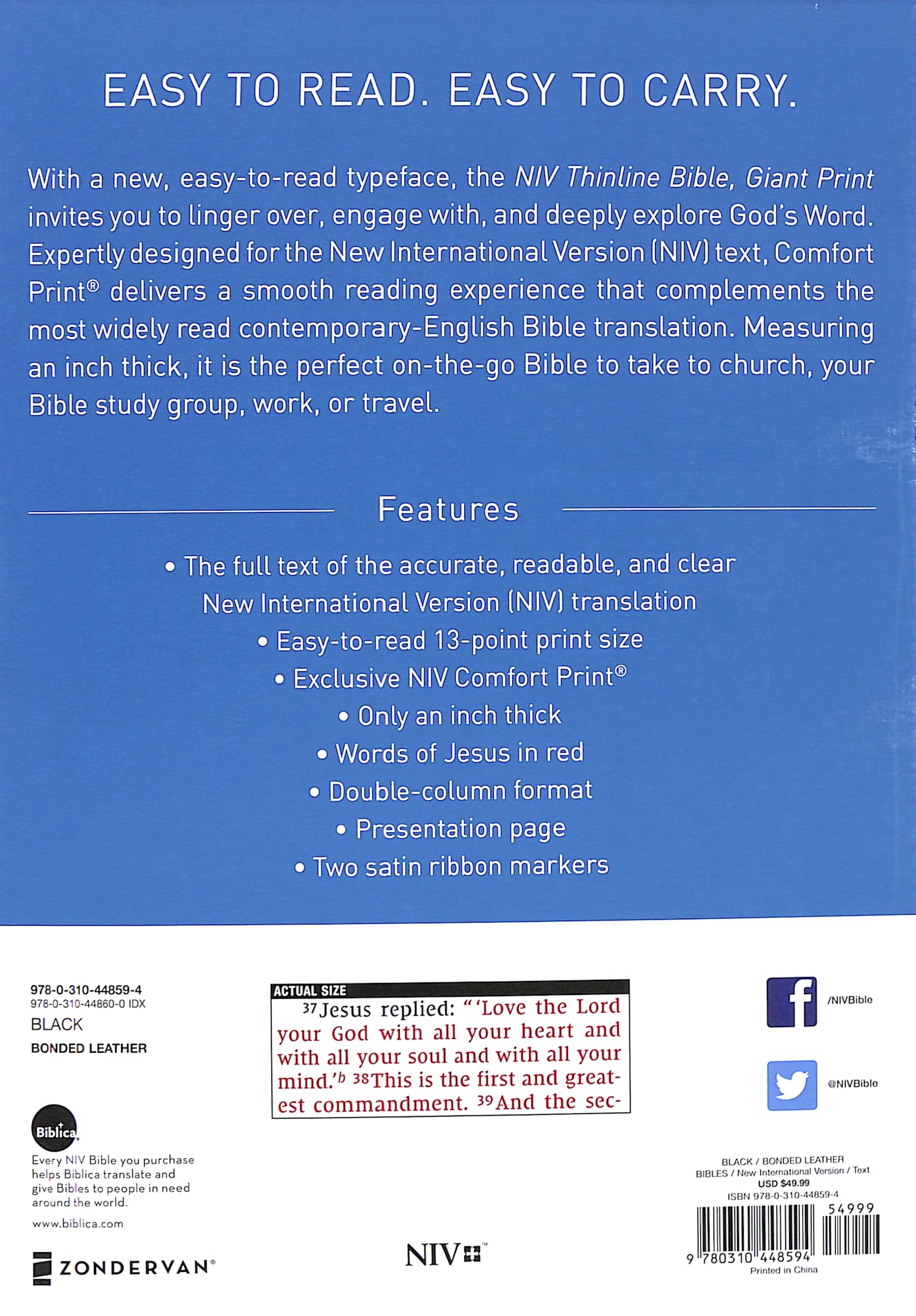 NIV Thinline Bible Giant Print Black (Red Letter Edition)