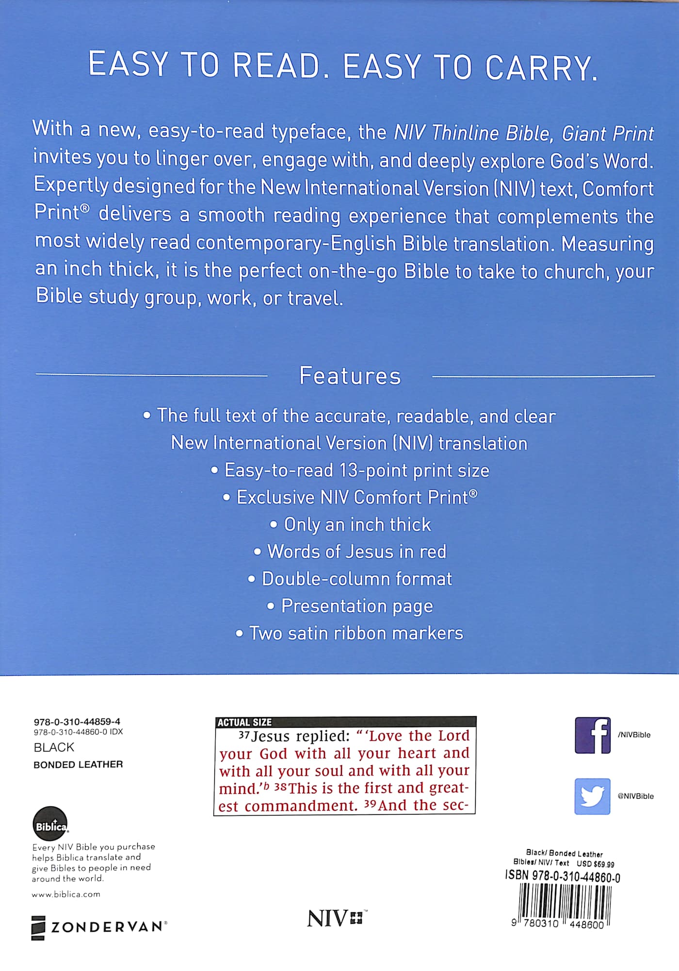 NIV Thinline Bible Giant Print with Indexed Red Letter Edition