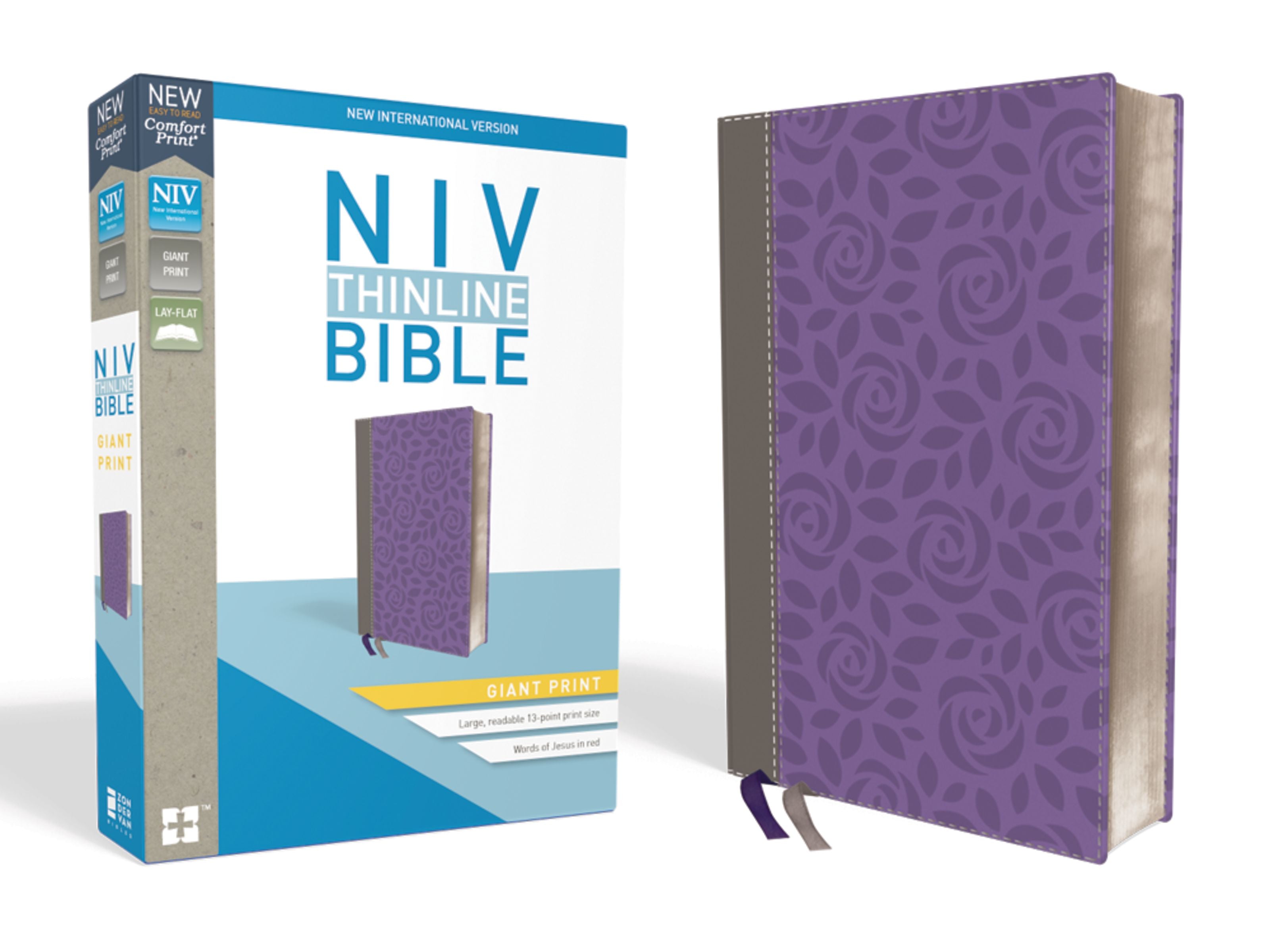 NIV Thinline Giant Print Bible in red letter edition, designed for easy reading