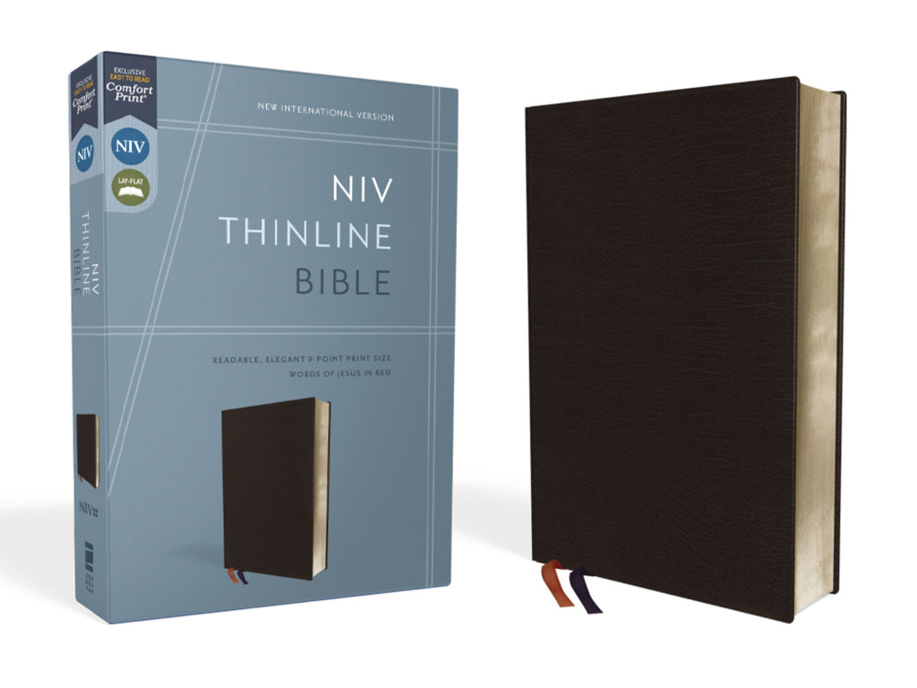 NIV Thinline Bible in Black Leather with Red Letter Edition