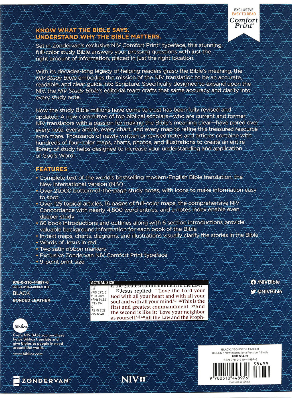 NIV Study Bible in Black Red Letter Edition, Fully Revised 2020.