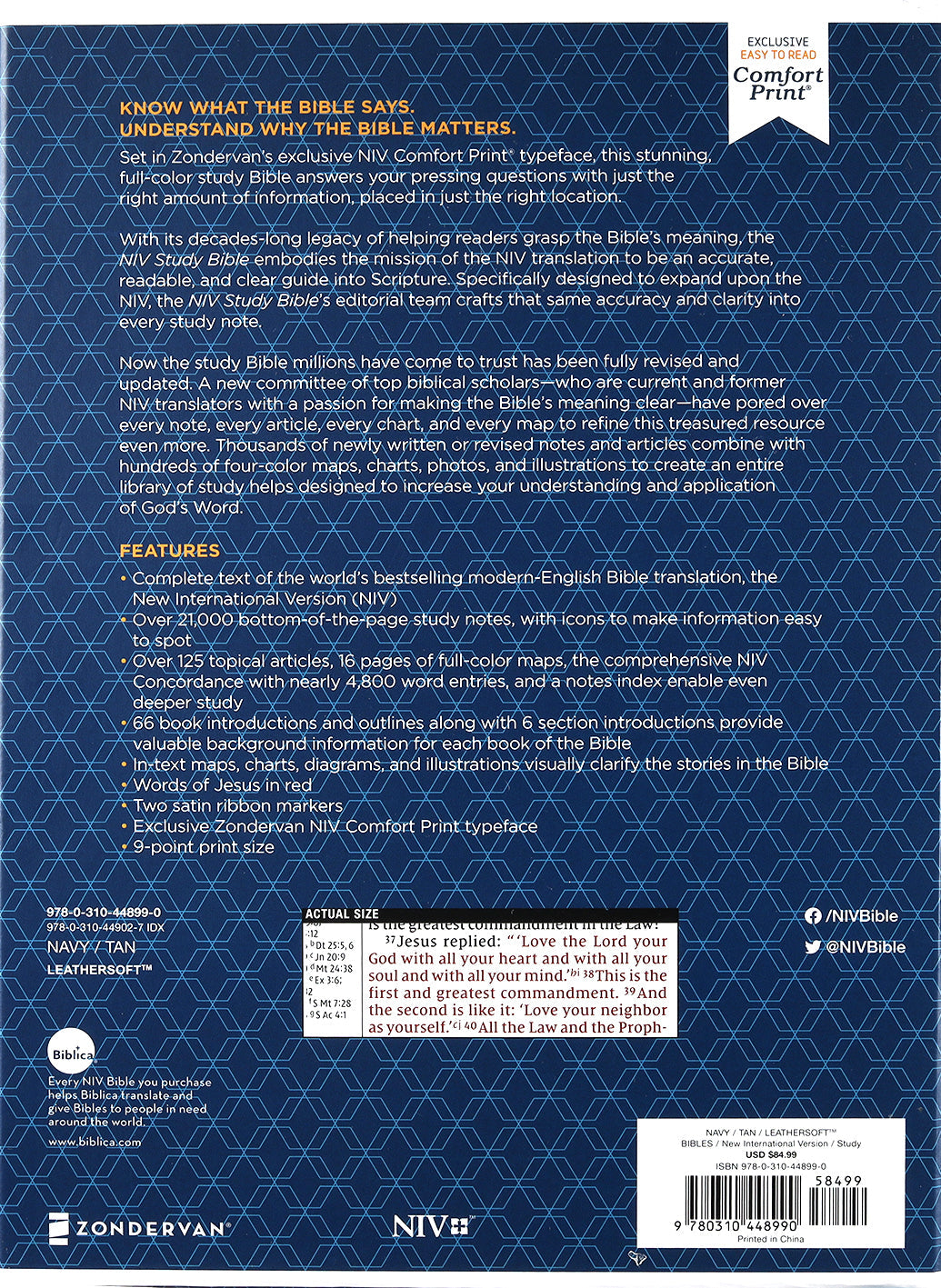 NIV Study Bible Navy/Tan (Red Letter Edition) Fully Revised Edition (2020)