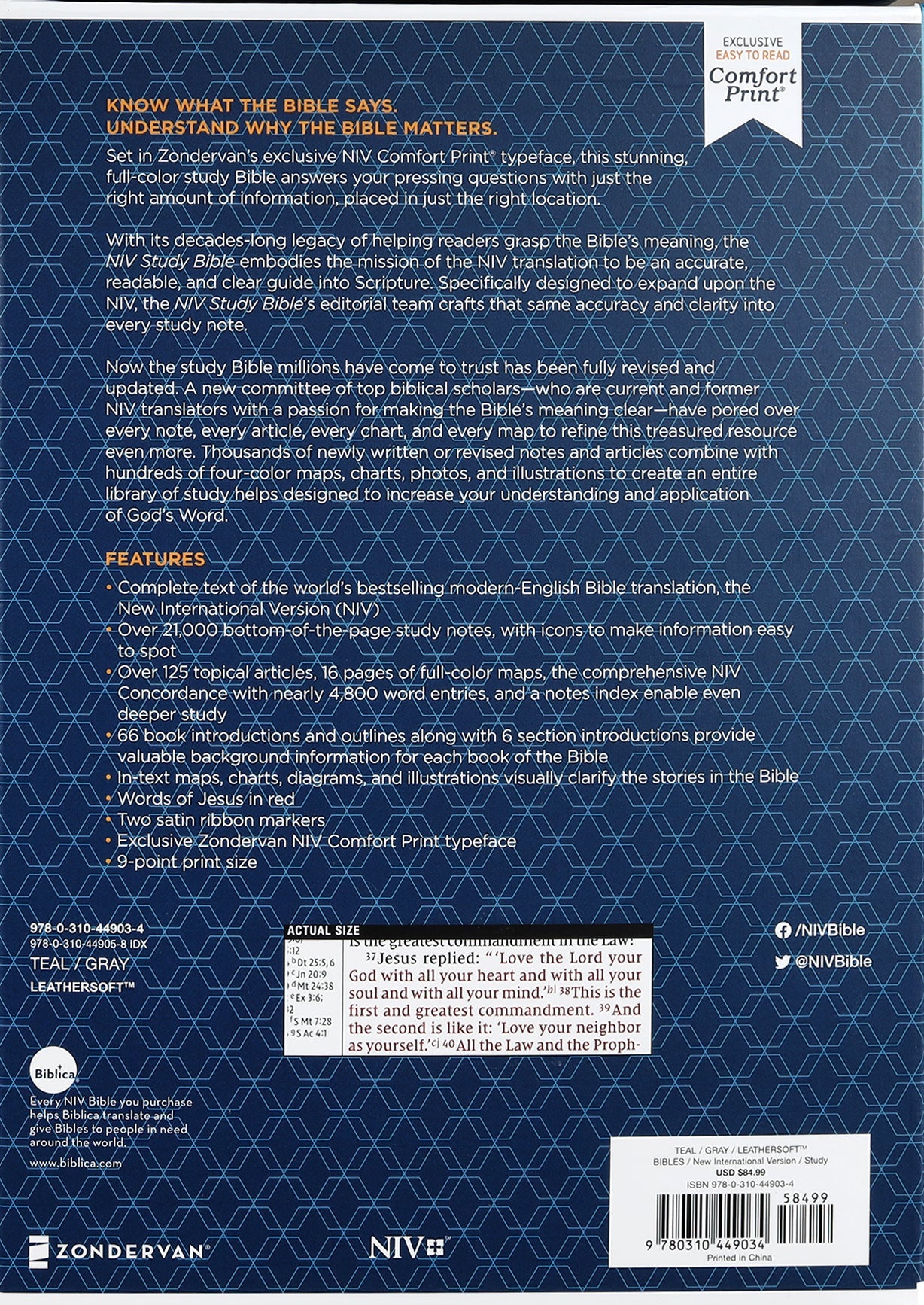 NIV Study Bible, Teal/Gray Red Letter Edition, 2020 Revised Edition