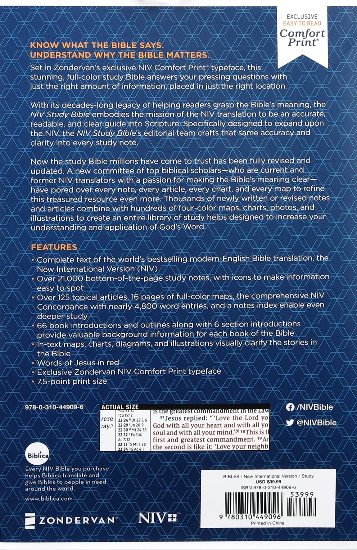 Compact NIV Study Bible with red letter text, revised in 2020