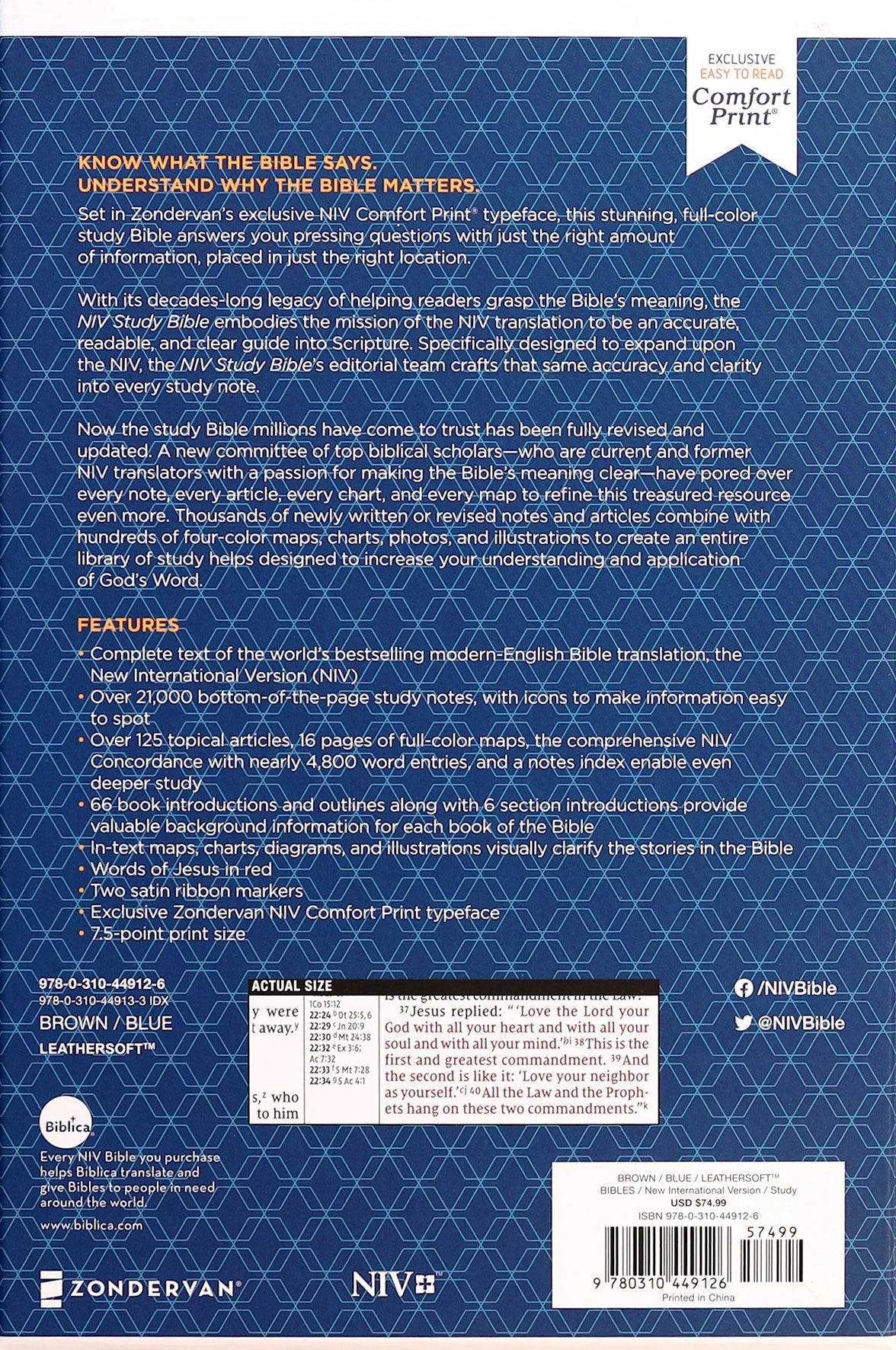 NIV Study Bible Personal Size Brown/Blue (Red Letter Edition) Fully Revised Edition (2020)