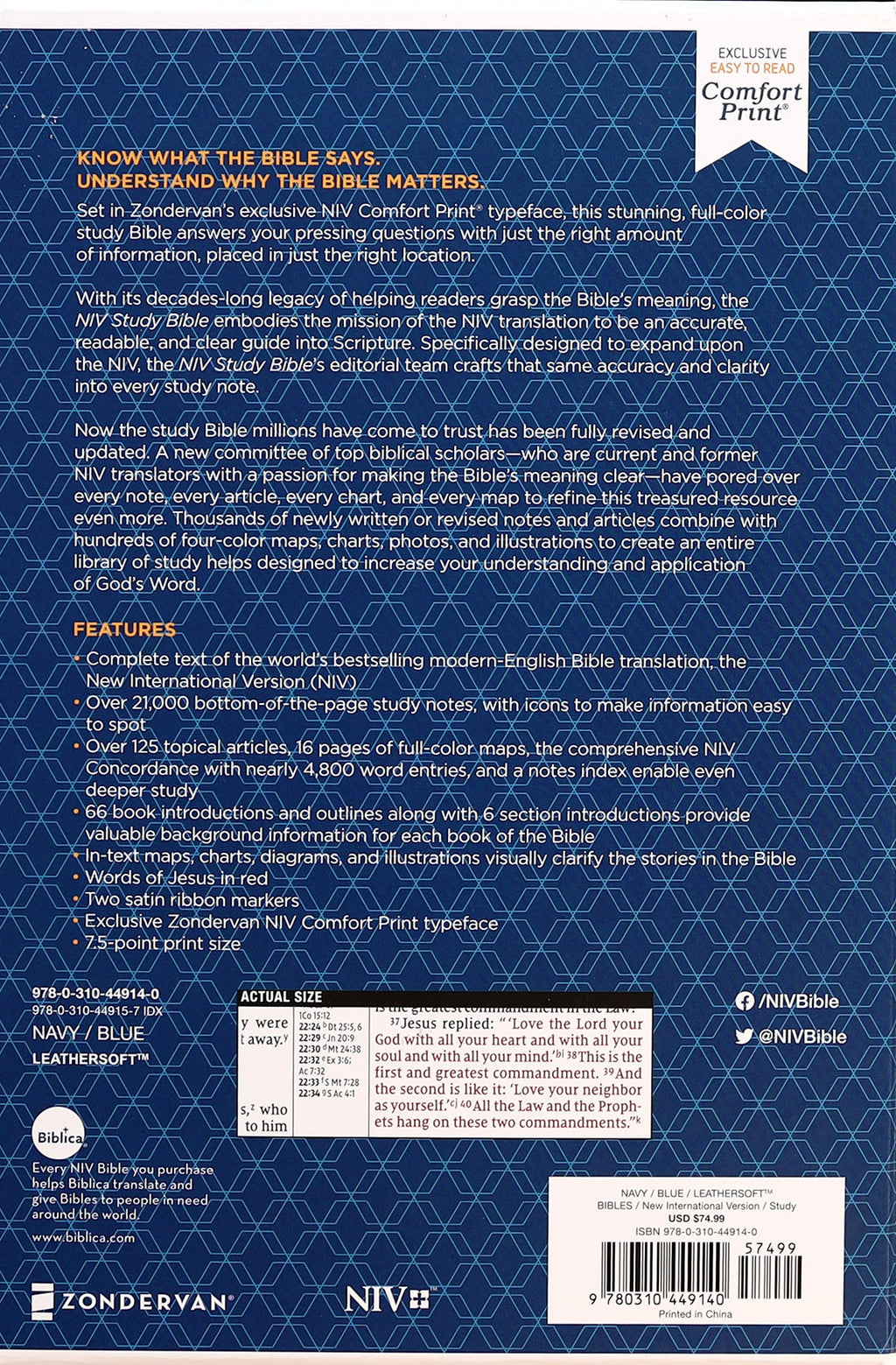NIV Study Bible Personal Size Navy Blue Bible Study Reference