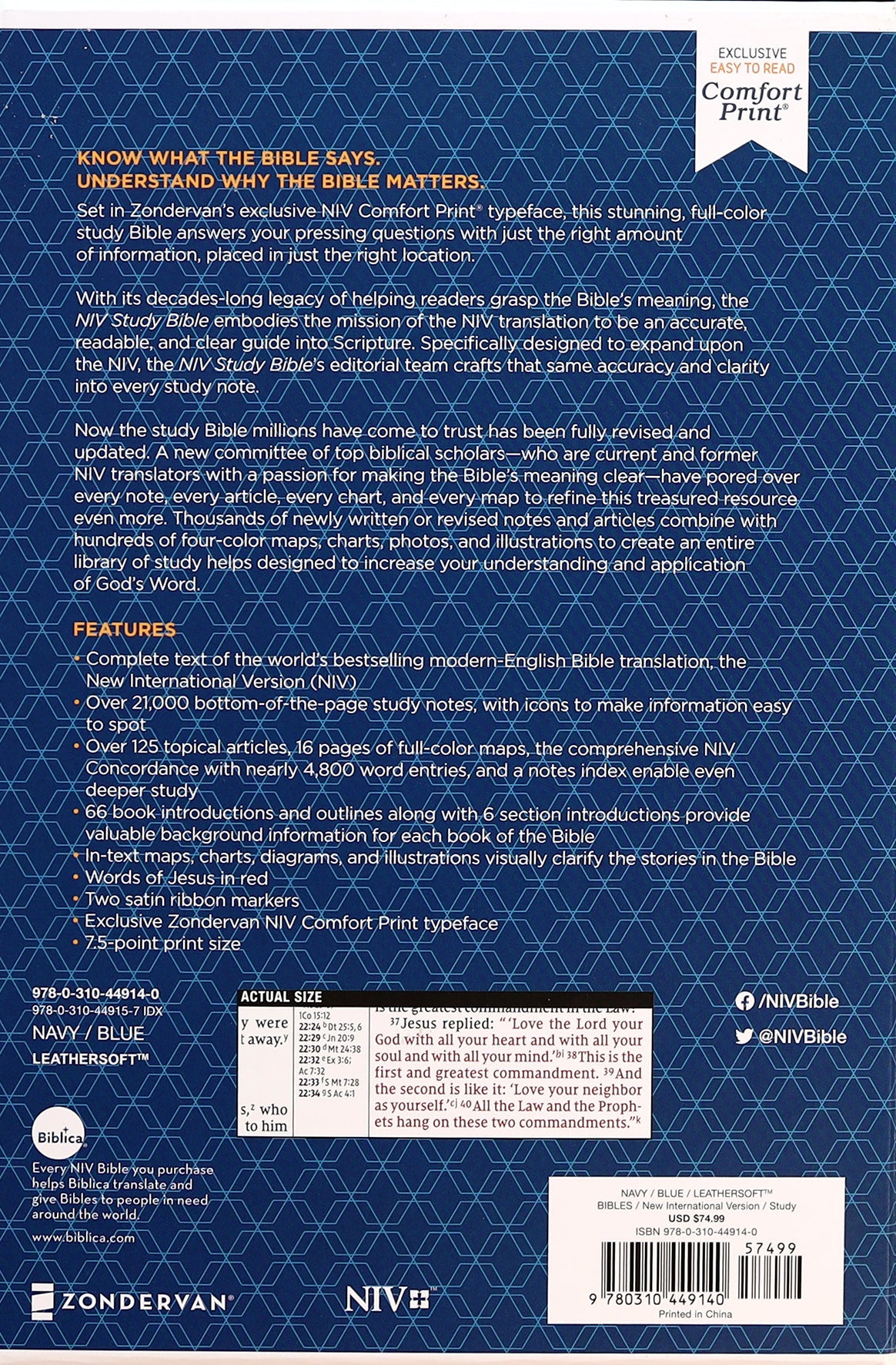 NIV Study Bible Personal Size Navy Blue Bible Study Reference