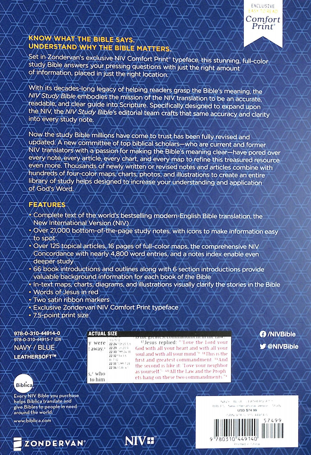 NIV Study Bible Personal Size Navy Blue Christian Study Bible