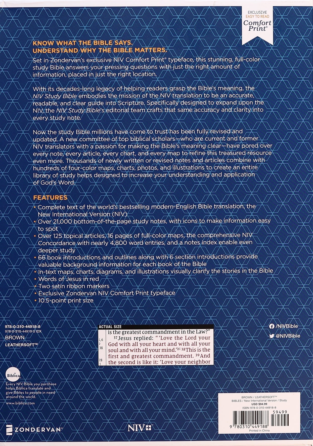 Image of NIV Study Bible, Large Print, Brown (Red Letter Edition) cover
