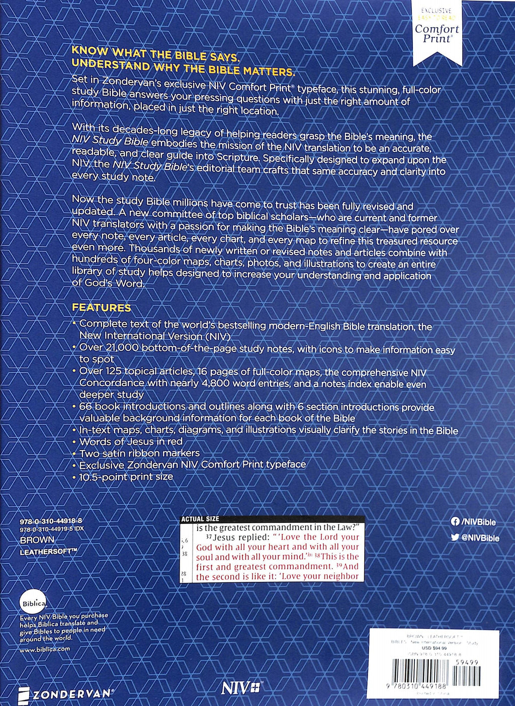 NIV Study Bible Large Print Brown Red Letter Edition interior pages