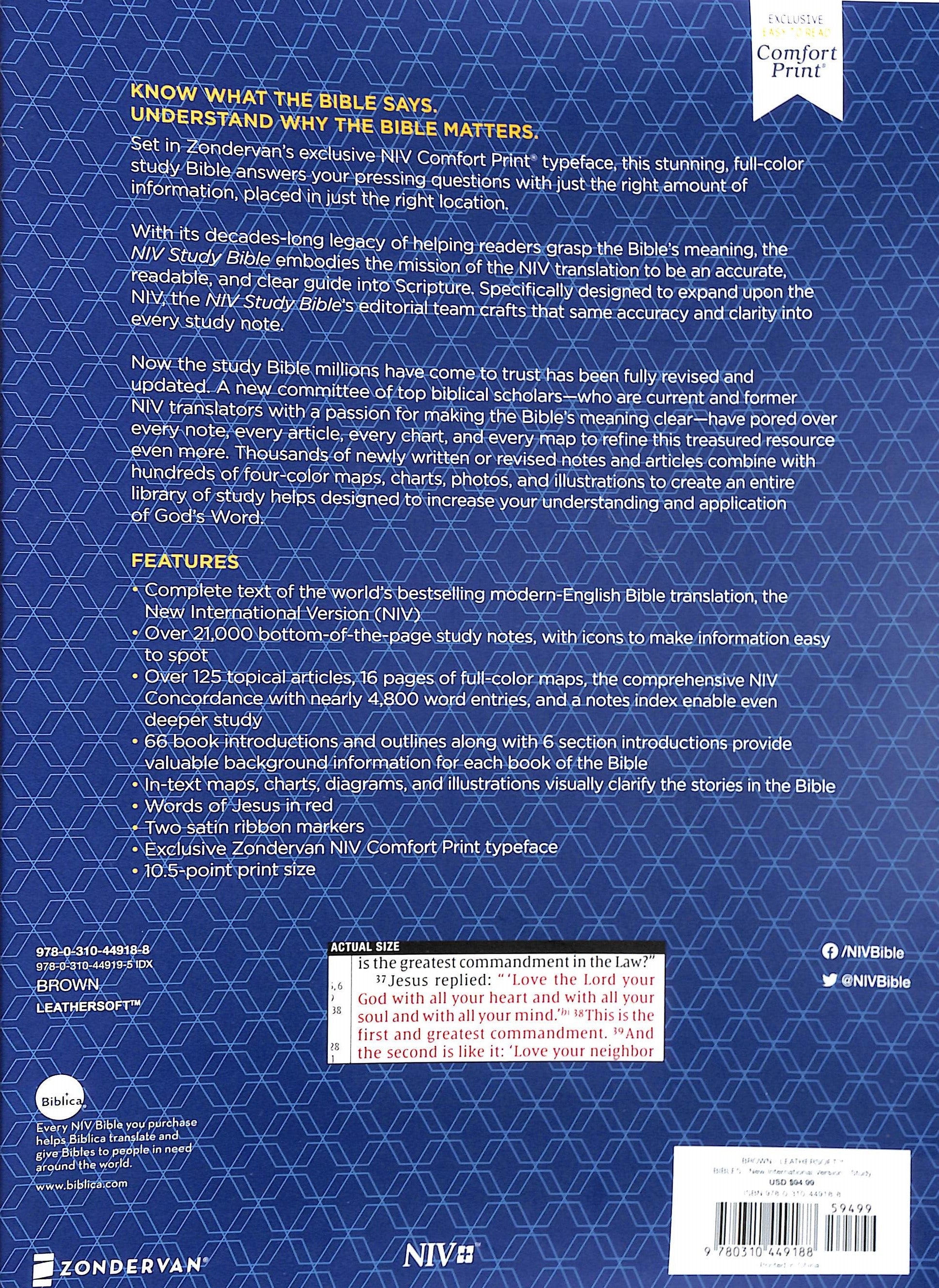 NIV Study Bible Large Print Brown Red Letter Edition interior pages