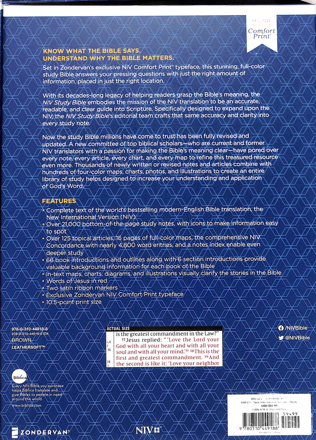 NIV Study Bible Large Print Brown Indexed (Red Letter Edition) Fully Revised Edition (2020)