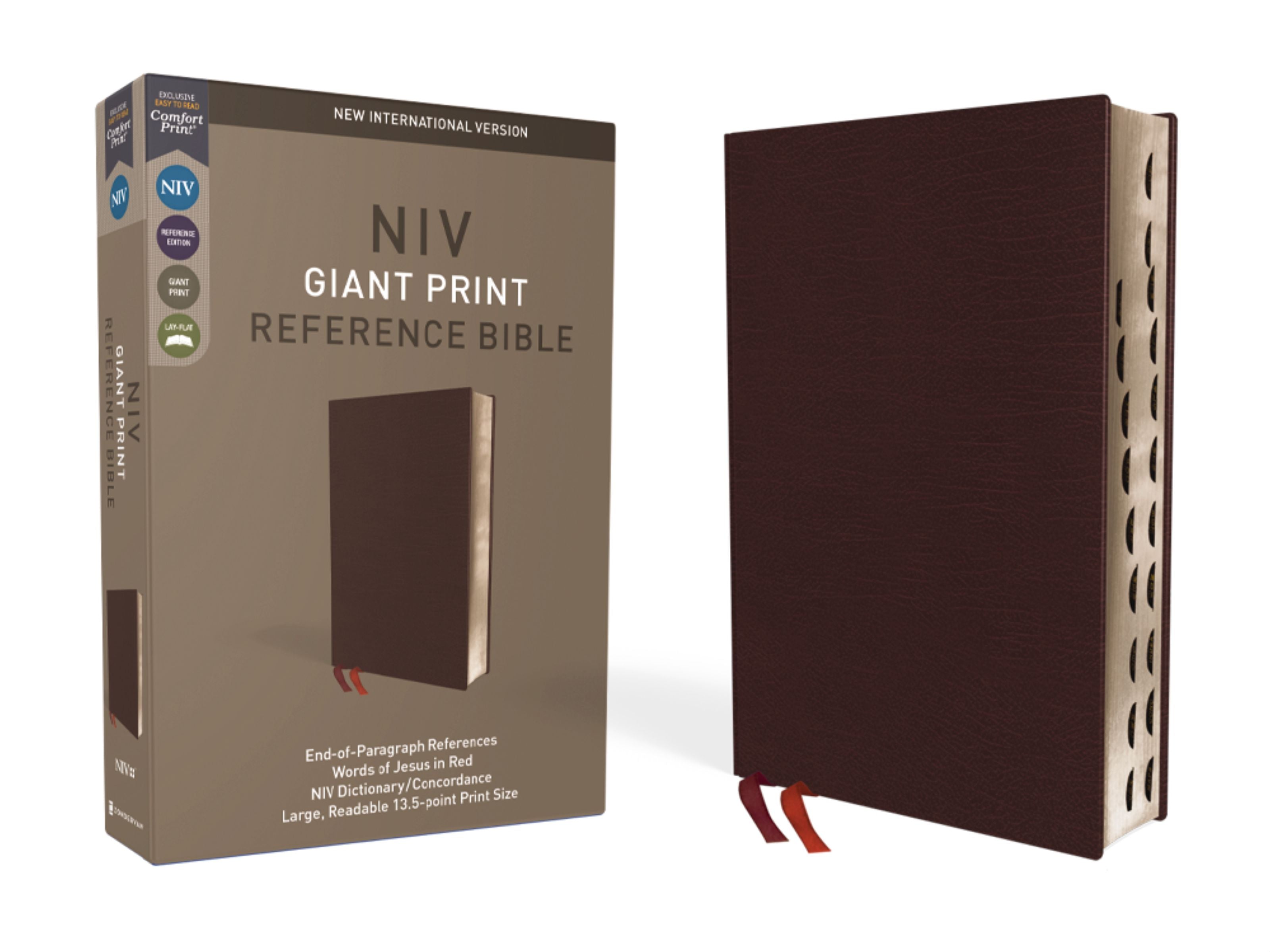 NIV Reference Bible, Giant Print, Red Letter, Indexed Edition, Burgundy