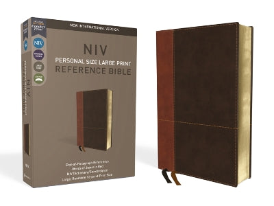 Personal Size Reference Bible in large print with brown cover, red letter edition of the NIV.