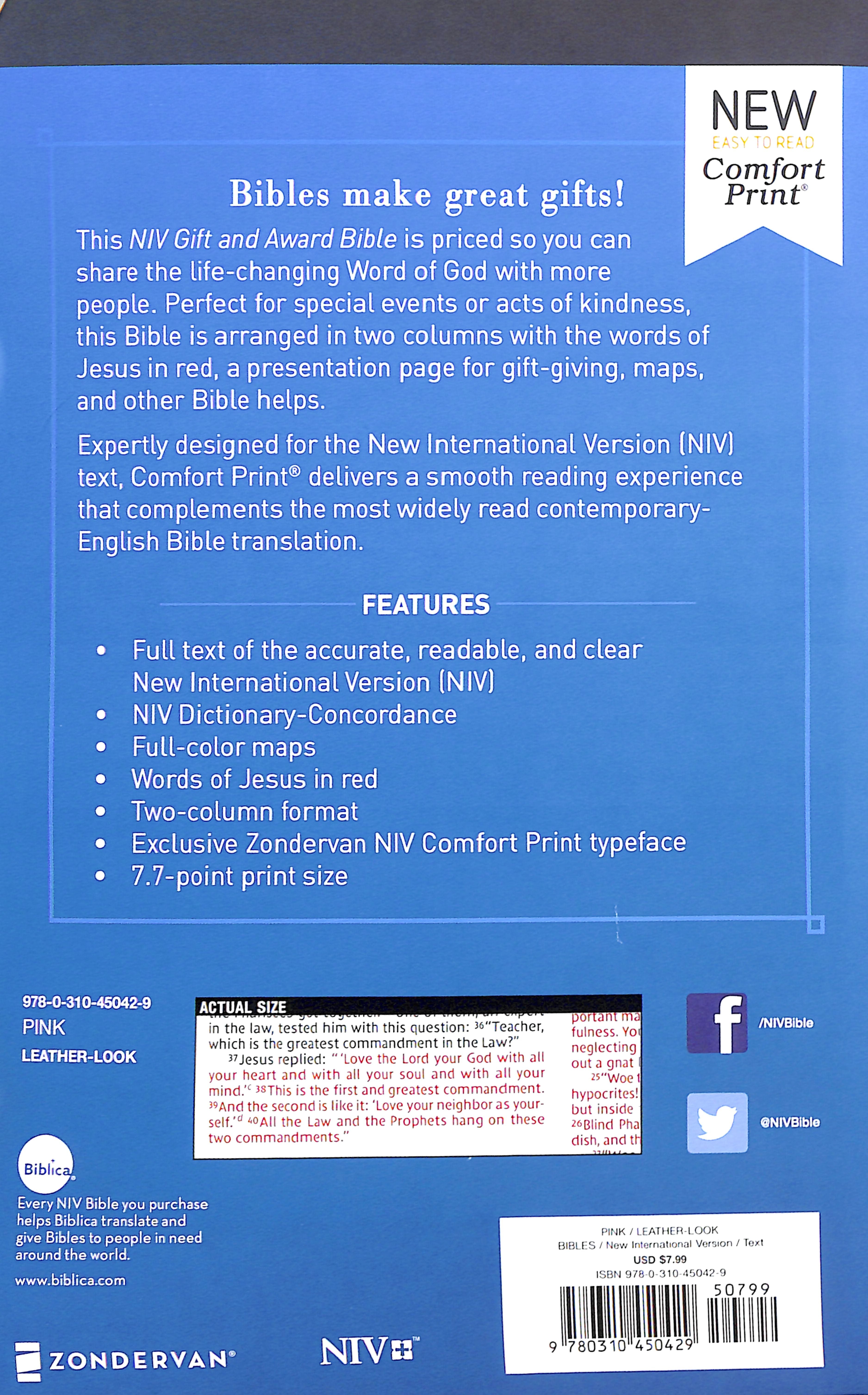 NIV Gift and Award Bible Pink (Red Letter Edition)