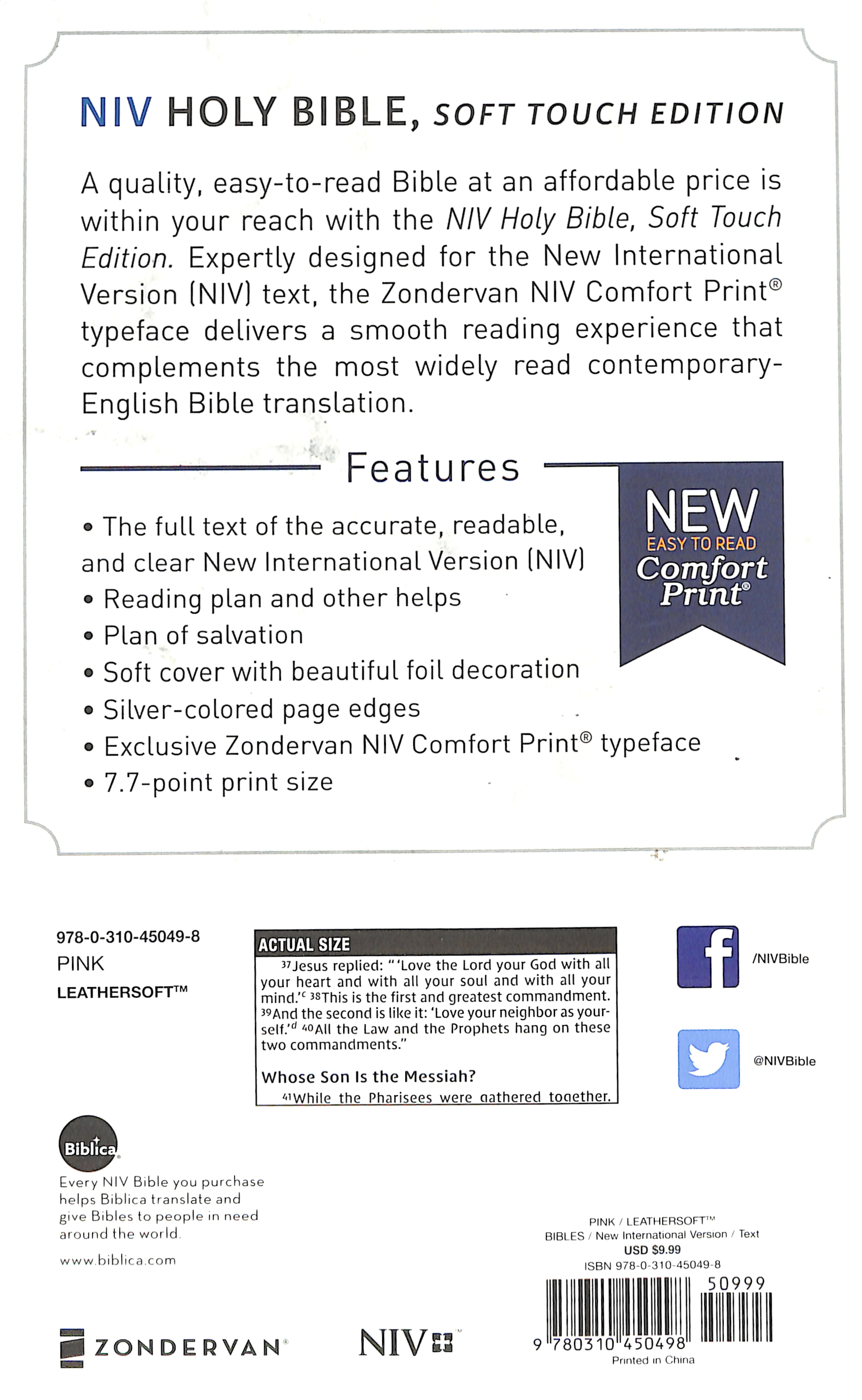 Close-up of NIV holy Bible pink black letter edition