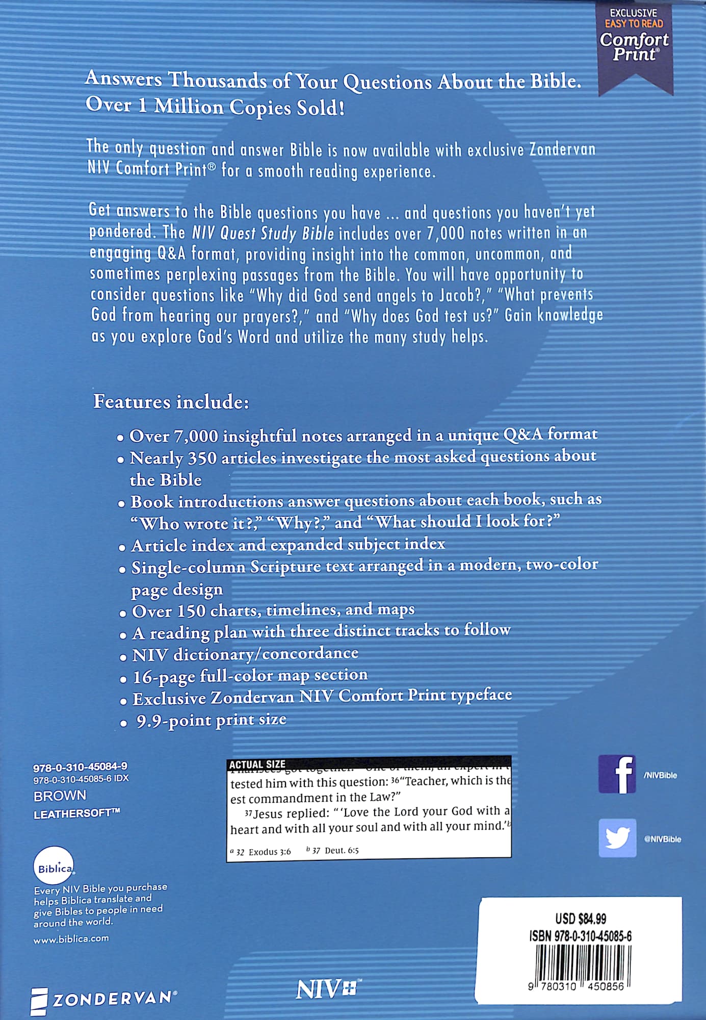 Close-up of the NIV Quest Study Bible Brown Indexed, featuring its indexed design and detailed content.