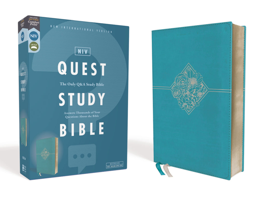 NIV Quest Study Bible Teal book opened to a chapter