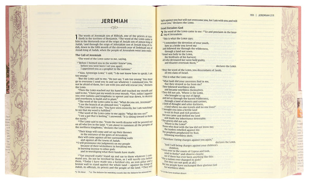 Close-up of NIV Artisan Collection Bible journaling pages with wide margins
