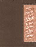 NIV Beautiful Word Bible with journaling margins and peel stick Bible tabs in brown and pink for personal reflection.