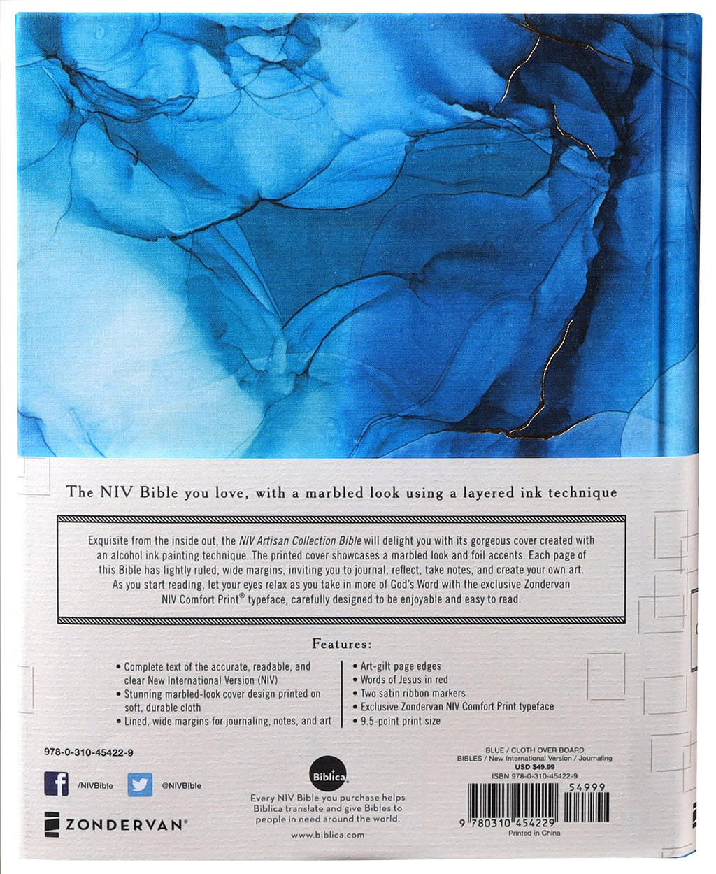 Close-up of NIV Artisan Collection Bible blue cover