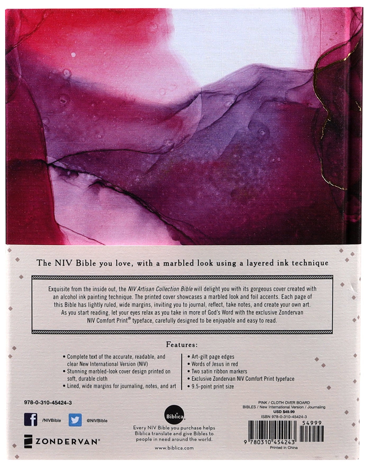 NIV Artisan Collection Bible Pink Red Letter Edition