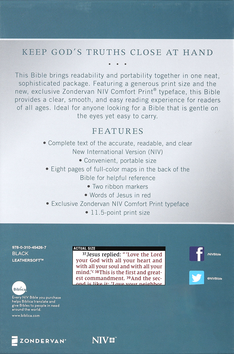 Personal size NIV Bible large print black (red letter edition)