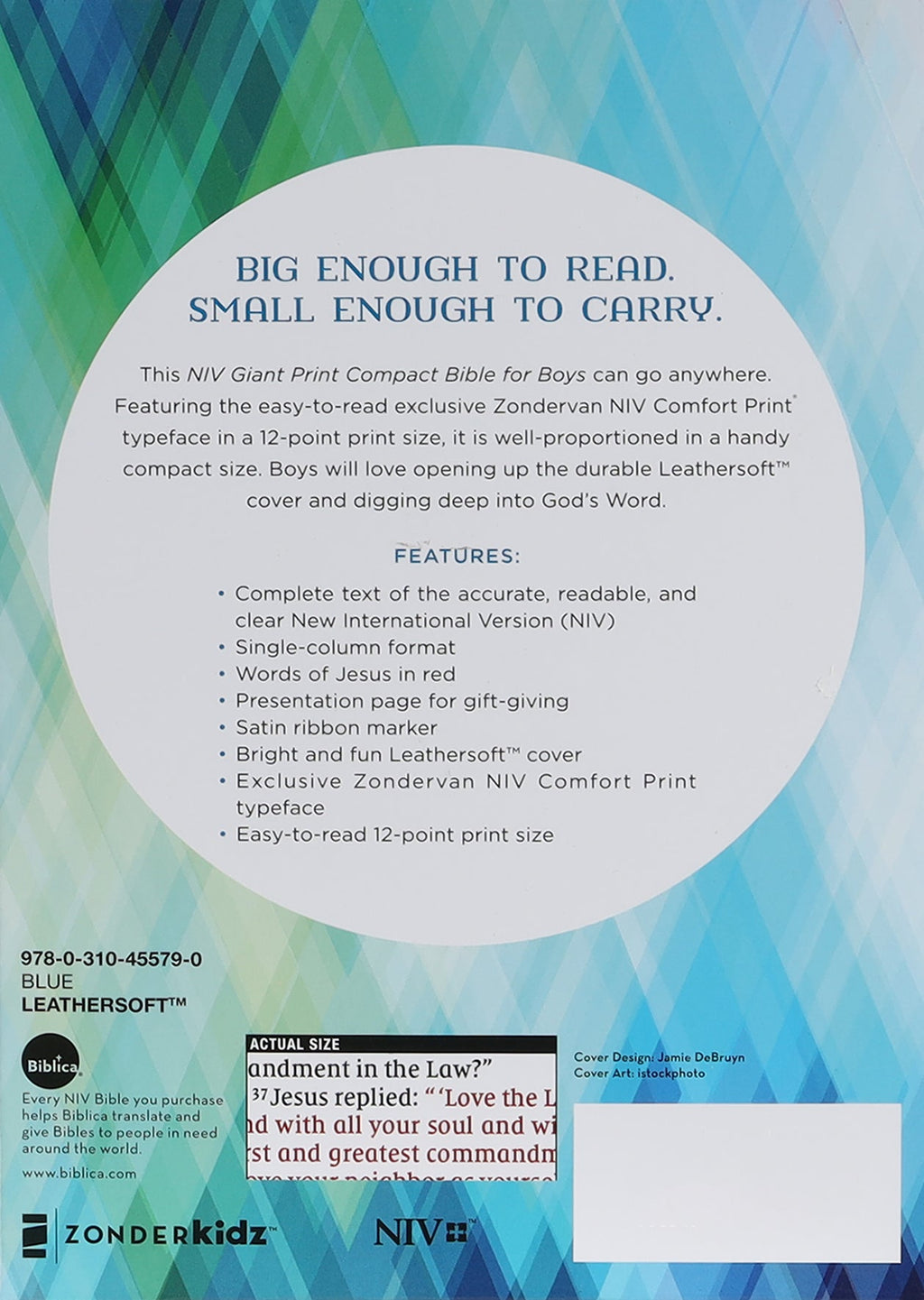 NIV Giant Print Compact Bible for Boys in Blue, Red Letter Edition