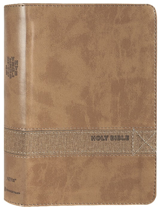 Inside pages of the NIV Teen Study Bible, a compact New International Version Bible for teenagers, in brown comfort print.