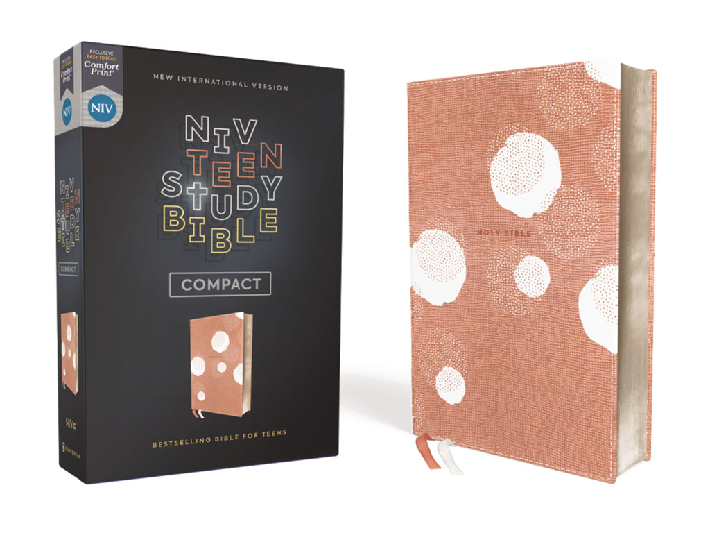 Compact NIV Teen Study Bible in Peach Comfort Print with detailed study notes for teenagers.