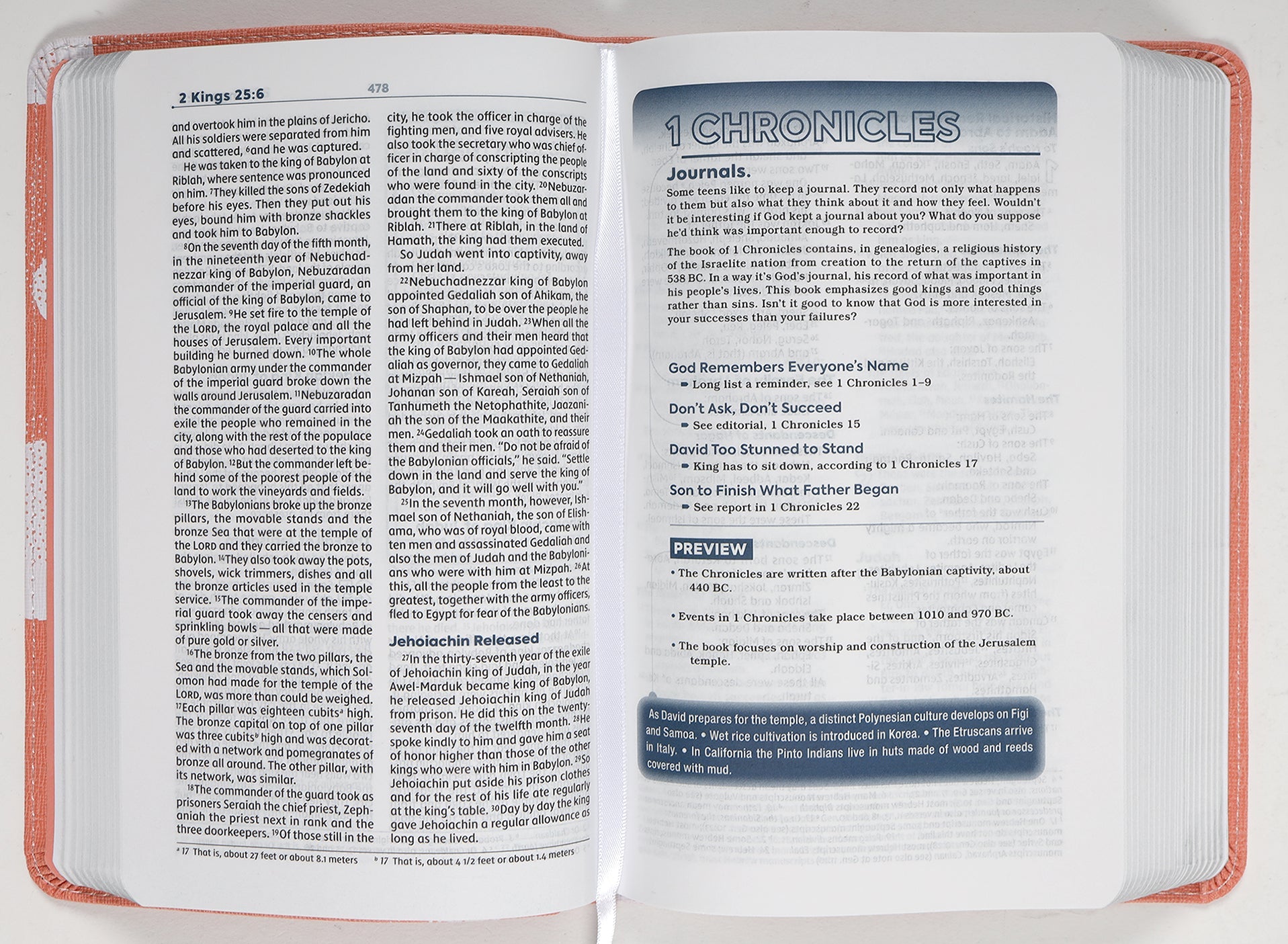 Peach Comfort Print version of Compact NIV Teen Study Bible with study notes and features for teenagers.
