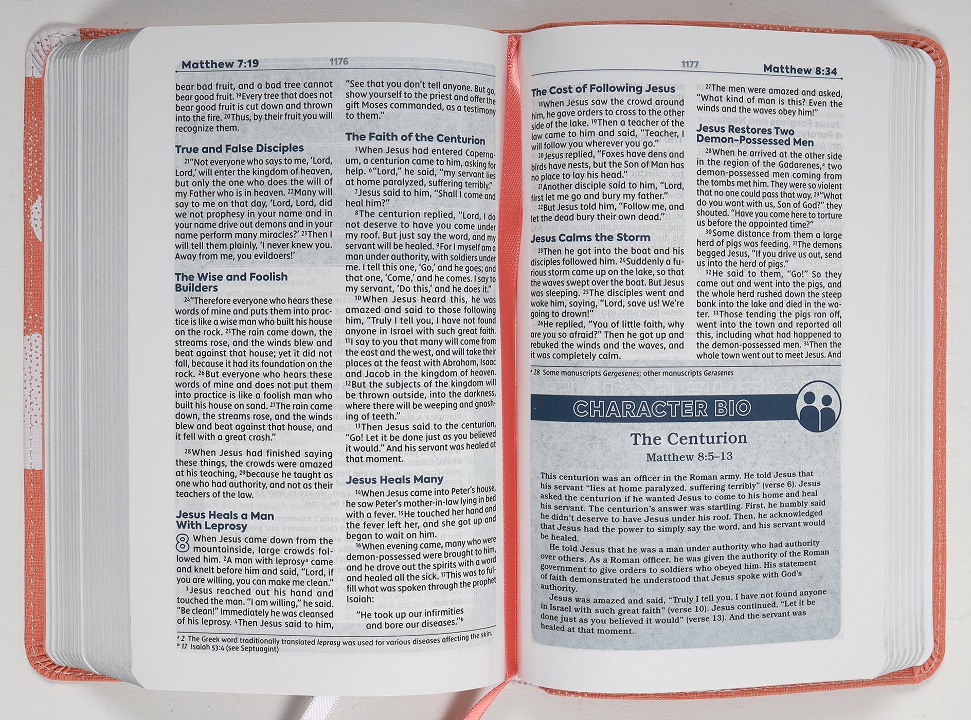 Compact NIV Teen Study Bible in Peach Comfort Print with study resources, notes, and easy-to-read text for teens.
