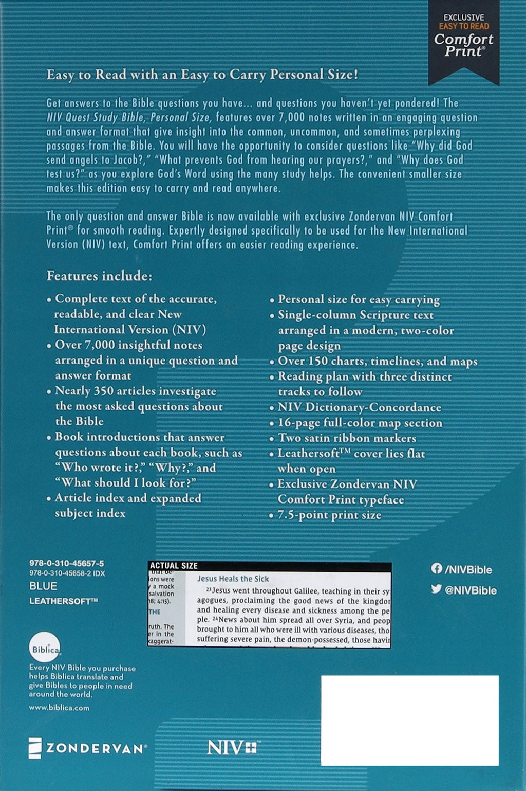 NIV Quest Study Bible with Personal Size Blue Thumb Indexed Bible