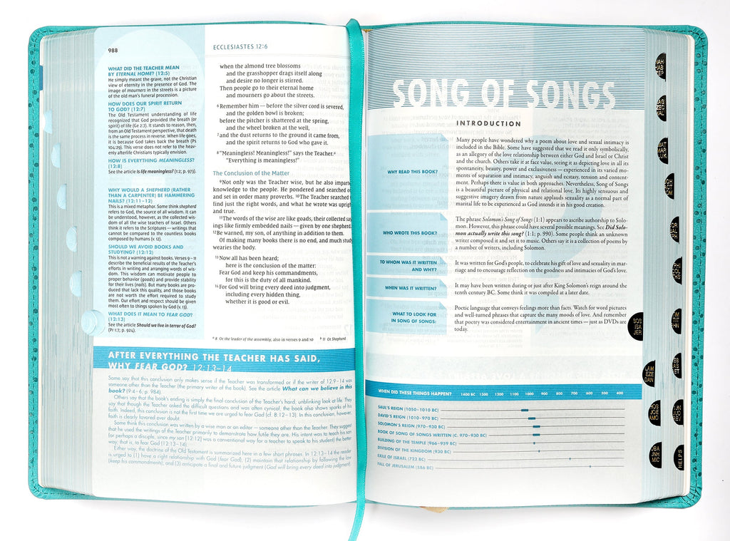 NIV Quest Study Bible personal size teal thumb indexed with thumb index for easy navigation