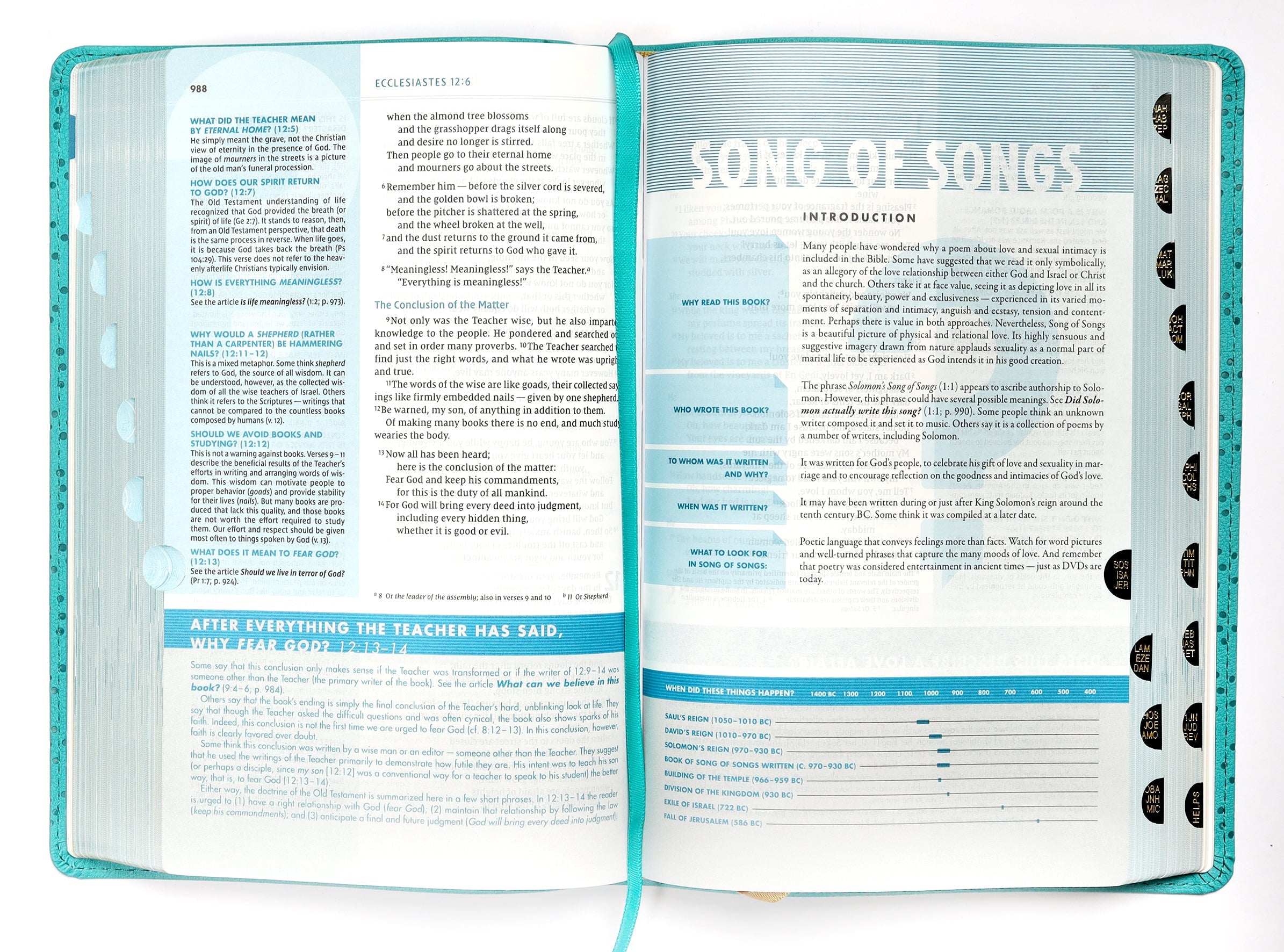 NIV Quest Study Bible personal size teal thumb indexed with thumb index for easy navigation