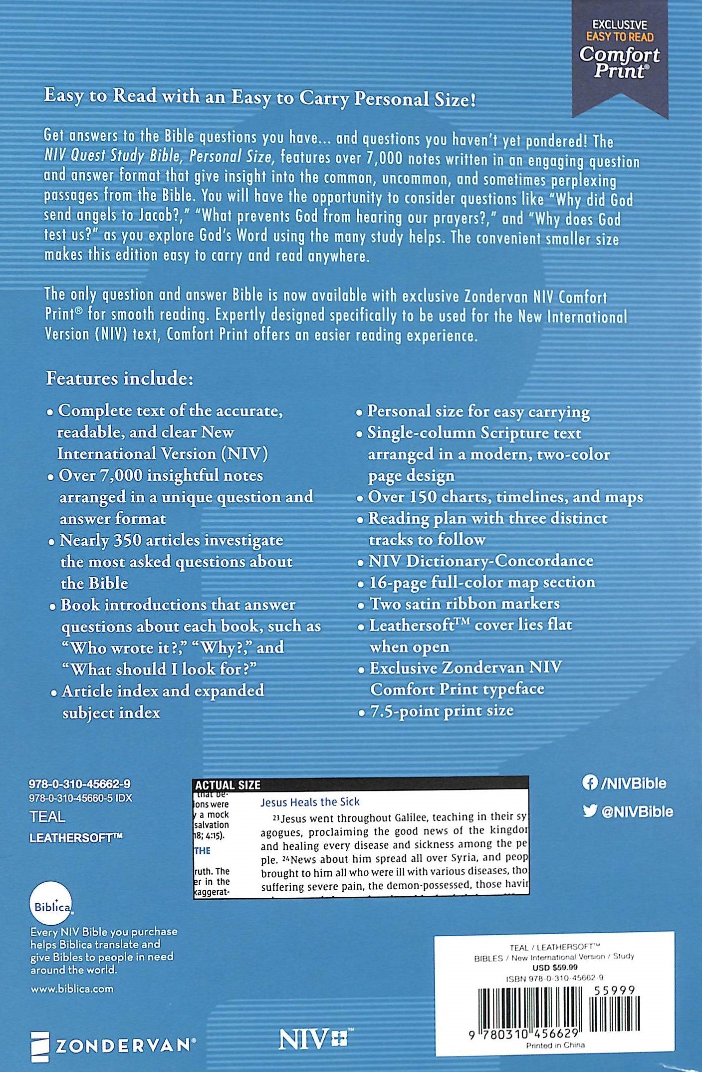 Personal Size NIV Quest Study Bible Teal cover