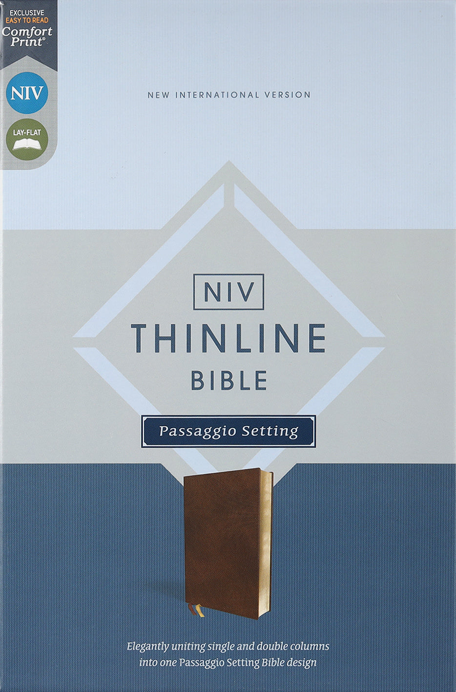 Front cover of the NIV Thinline Bible Passaggio setting in brown with red letter edition