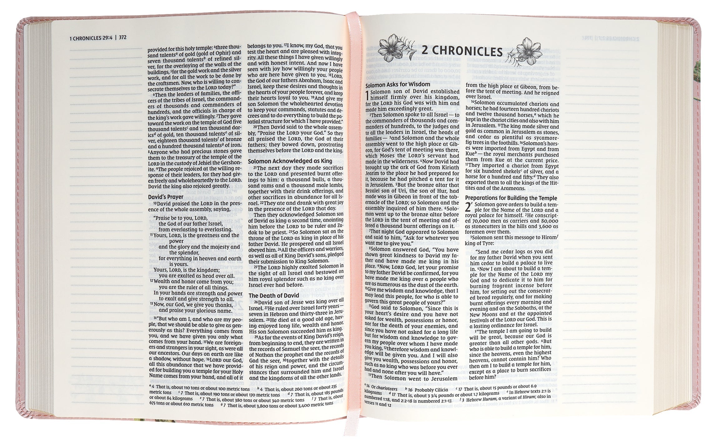 NIV Artisan Collection Bible's open pages with journaling space and red letter edition