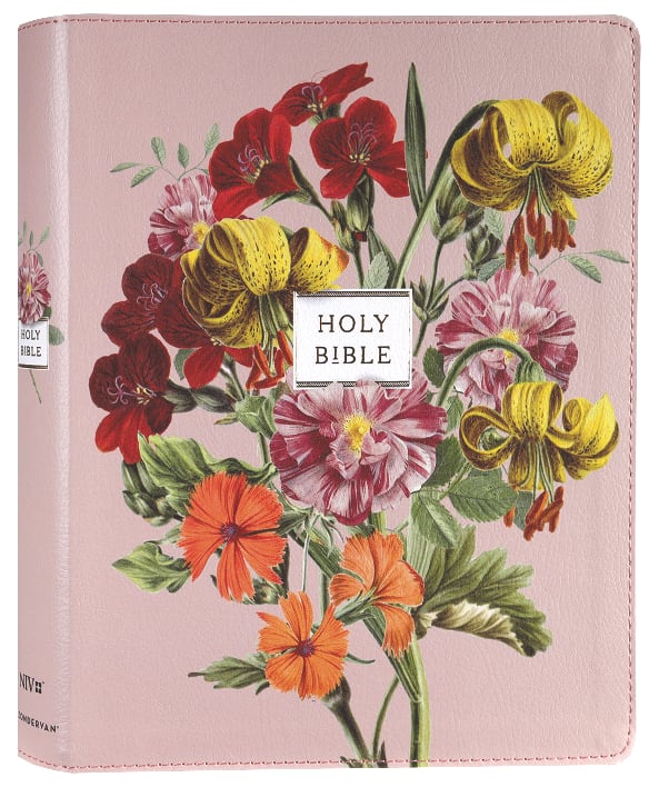 Beautiful NIV Artisan Collection Bible with blush floral design and red letter edition