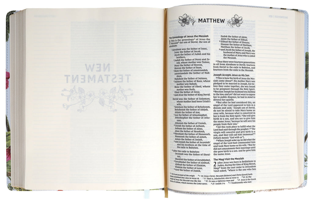 NIV Artisan Collection Bible Blue Floral Red Letter Edition open pages