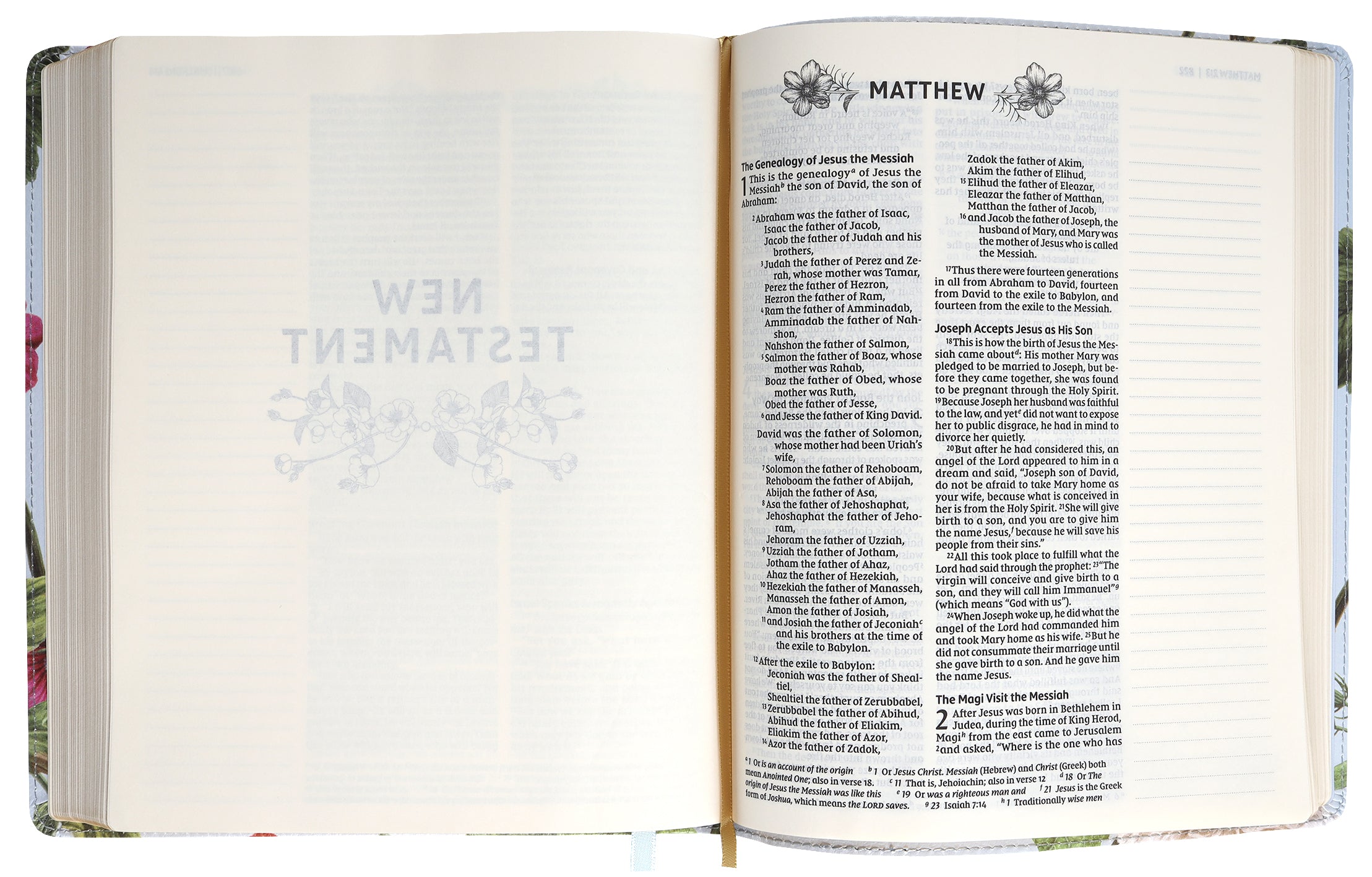 NIV Artisan Collection Bible Blue Floral Red Letter Edition open pages