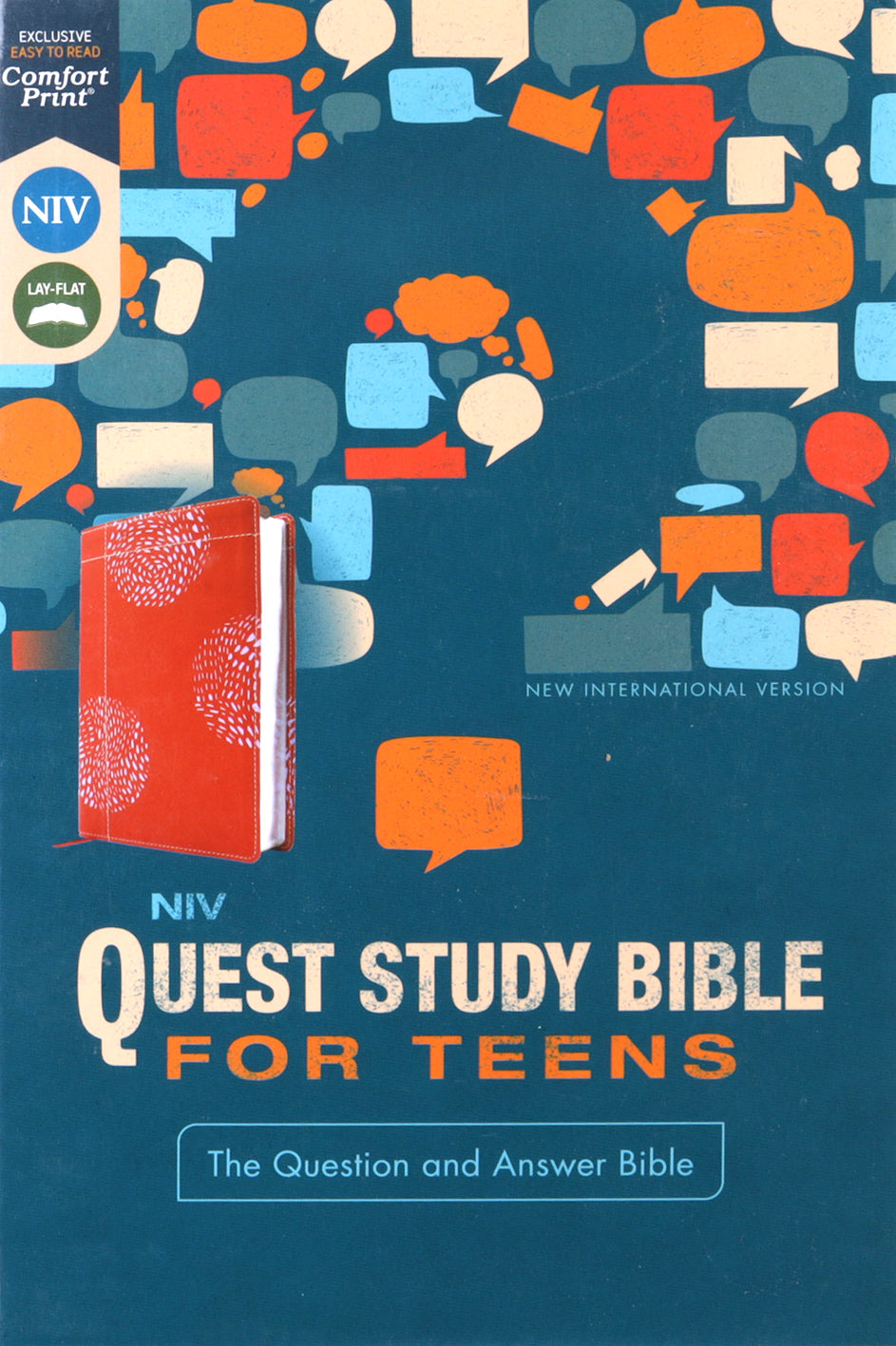 Teen Bible study with NIV Quest Study Bible for Teens, coral leather edition.