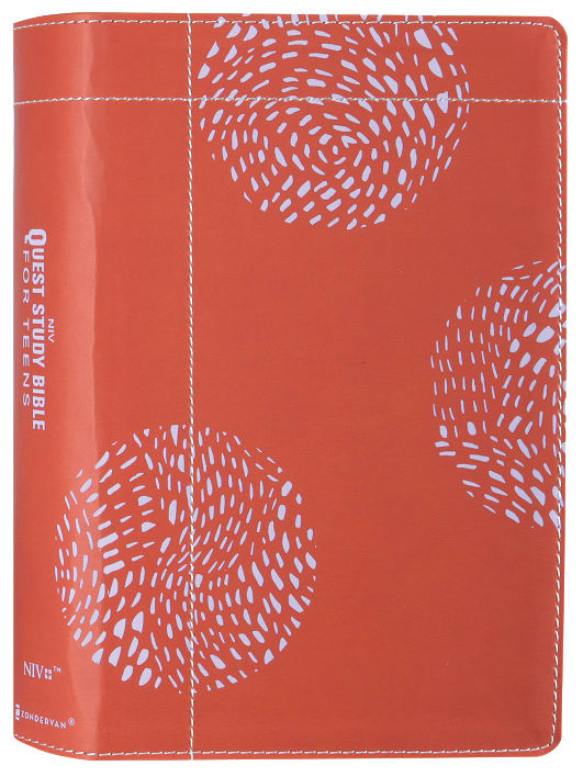 NIV Quest Study Bible for Teens, Coral leather-bound Bible with notes for teens.