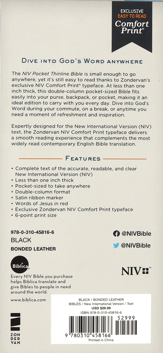 NIV Red Letter Edition Thinline Bible, Compact and Portable