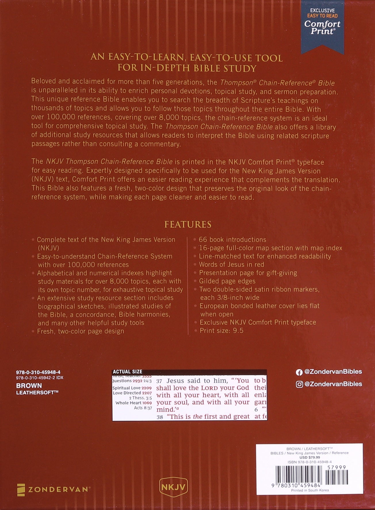 NKJV Thompson Chain-Reference Bible in Brown Red Letter Edition