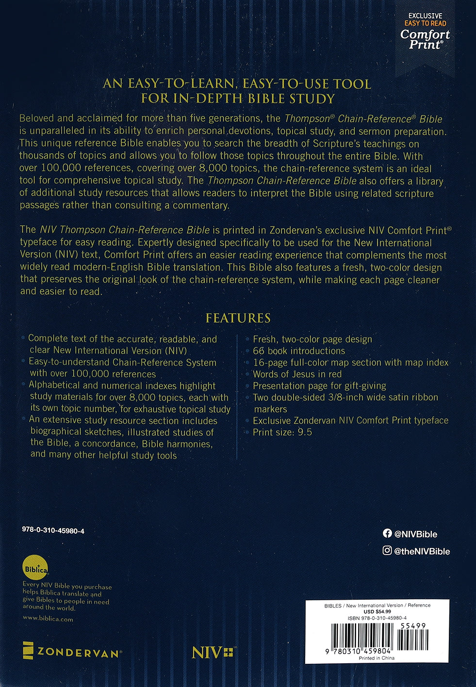 Inside pages of the NIV Red Letter Thompson Chain-Reference Bible